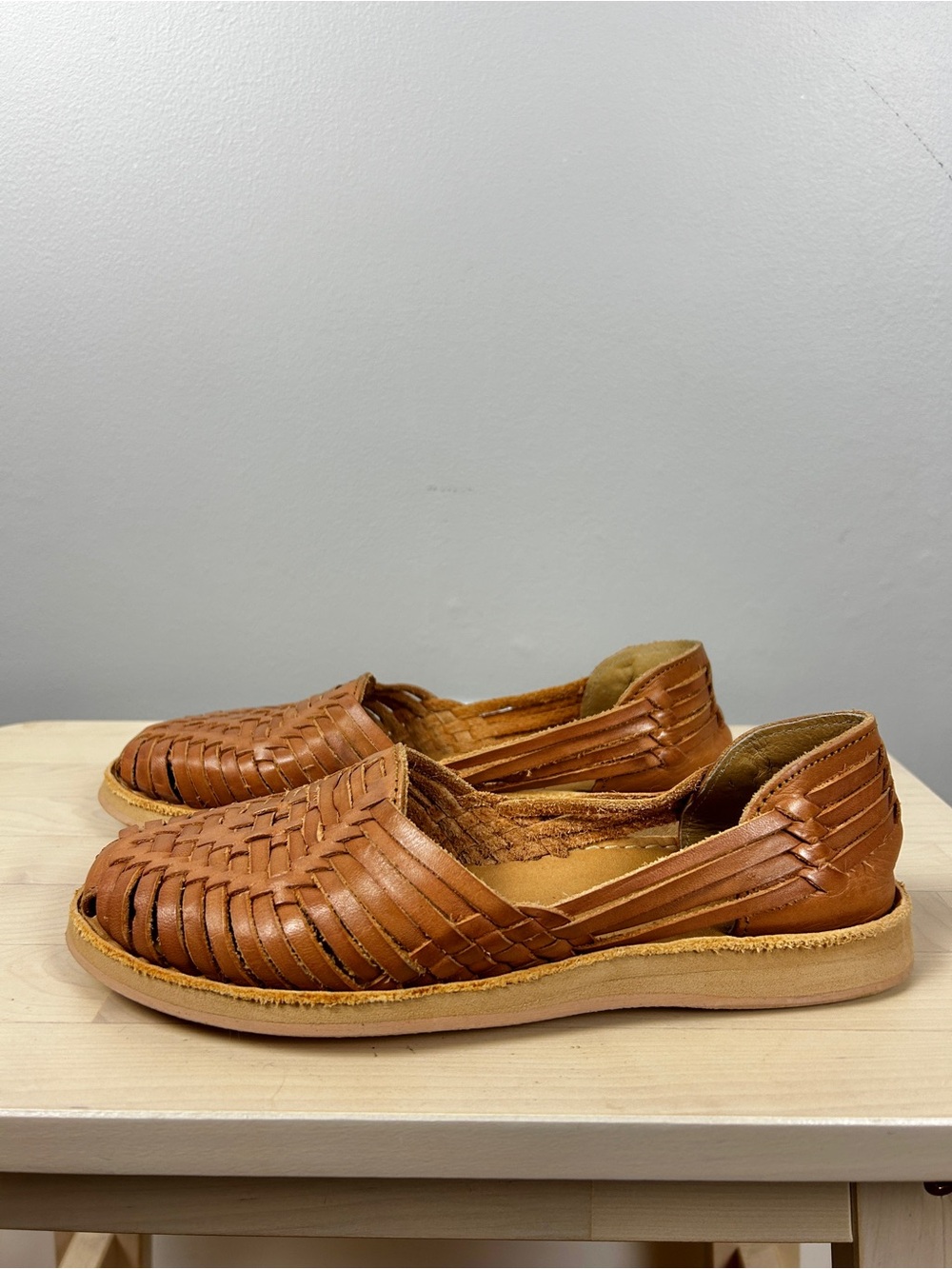MACARENA Handwoven Leather Huarache Slip-Ons Sandals Brown Size 5 Boho‎ Relaxed